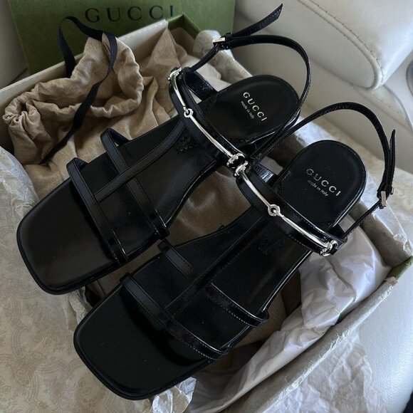 NEW GUCCI Divine Slim Horsebit Strappy Cage Sandals, Black, 38 EU / 8 US $890 - Picture 4 of 8